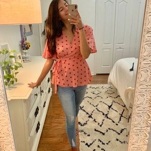 Francesca's Pink Polka Dot Tie Top